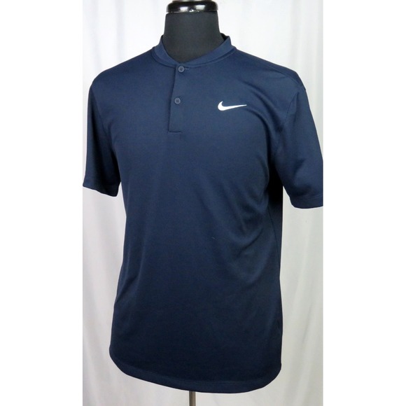 Nike Dri-Fit Short Sleeved Navy Blue Collarless Polo Golf Shirt Men's Medium - Picture 3 of 6